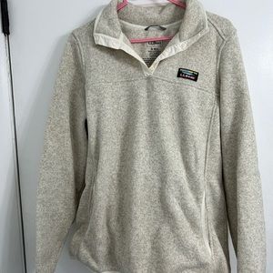 L.L. Bean Heathered Cream Quarter-Snap Fleece Pullover